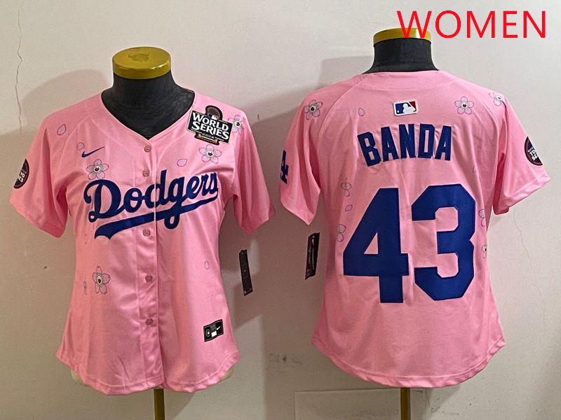 Women Los Angeles Dodgers #43 Banda Pink White Blue Sakura Edition 2025 Nike MLB Jersey style 7->women mlb jersey->Women Jersey